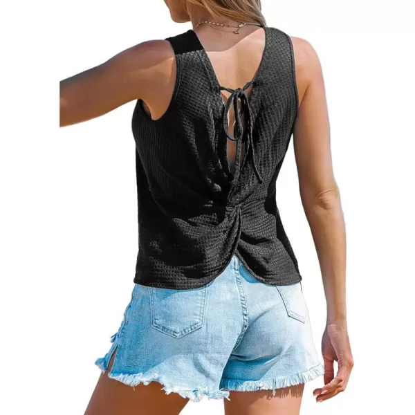 imageCUPSHE Women Ribbed Knit Backless Tank Top Casual Shirts Sleeveless TeeBlack