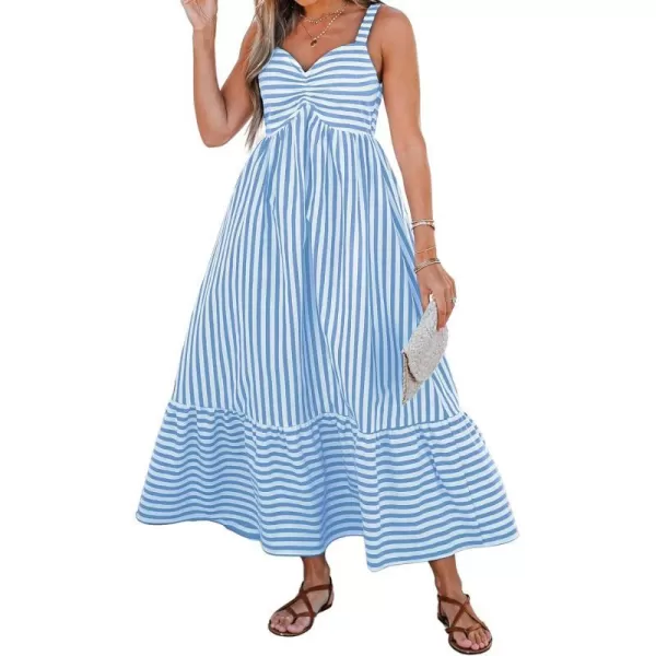 imageCUPSHE Women Ruch Front Wide Strapless Maxi Dress Stripe Beach Vacation Long DressesBlue Stripes