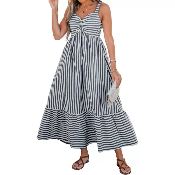 imageCUPSHE Women Ruch Front Wide Strapless Maxi Dress Stripe Beach Vacation Long DressesGrey Stripes