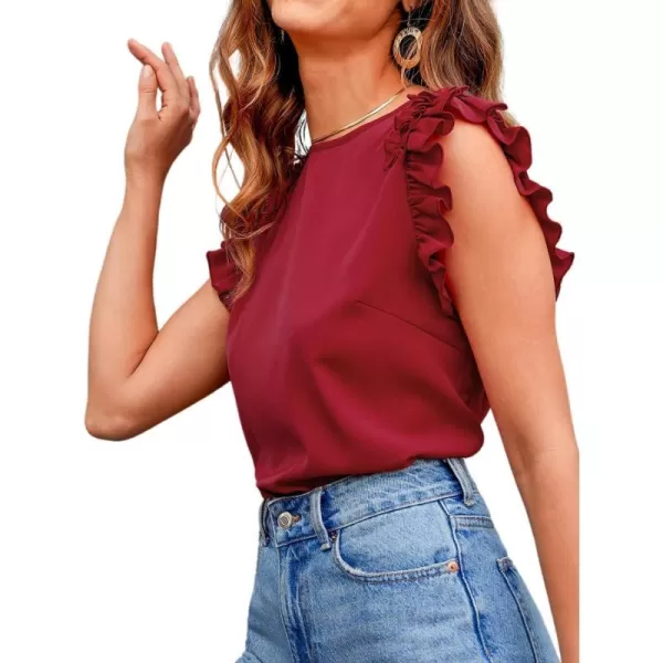 imageCUPSHE Women Ruffled Cap Sleeve Tee Relaxed Fit Beach Holiday Tank TopsWine Red