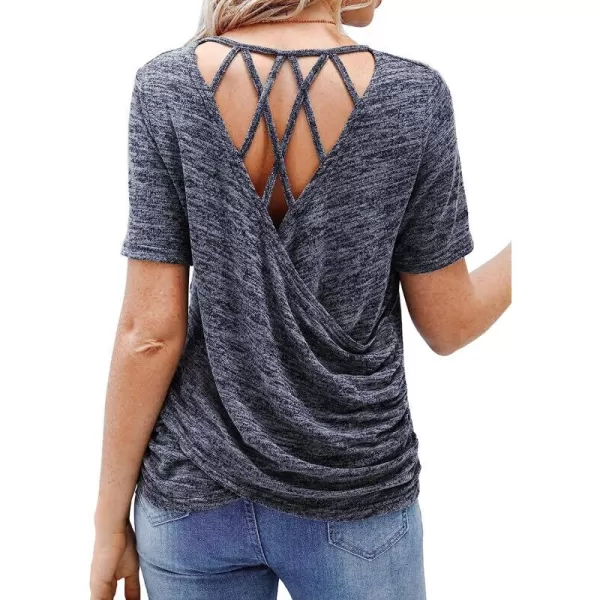 imageCUPSHE Women Sexy Back Wrapped Tee Casual Criss Cross VNeck Summer Short Sleeve TShirtsGrey
