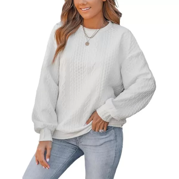 imageCUPSHE Women Shirts Cream Honeycomb Knit Pullover Long Sleeves Solid Tee Tops Casual DressyWhite