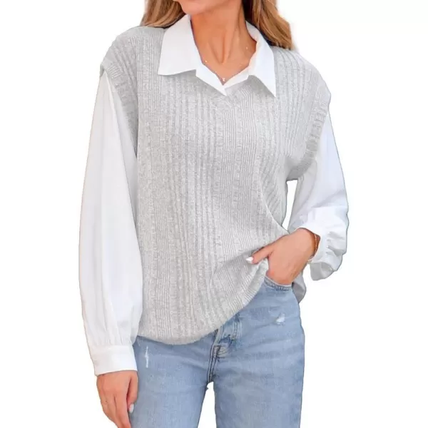 imageCUPSHE Women Shirts Rib Collared Long Sleeve Combo Tops Long Sleeves BlousesGrey