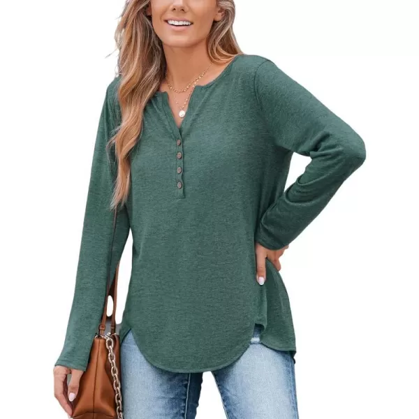 imageCUPSHE Women Shirts Slub Knit Henley Tee Long Sleeves Button Front BlousesGreen