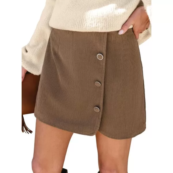 imageCUPSHE Women Skirts Coffee Corduroy Mini Skirt Button Front High Waist Short SkirtsBrown