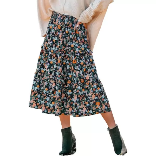 imageCUPSHE Women Skirts Ditsy Floral Print Tapered Skirt High Waist Midi SkirtsBlack