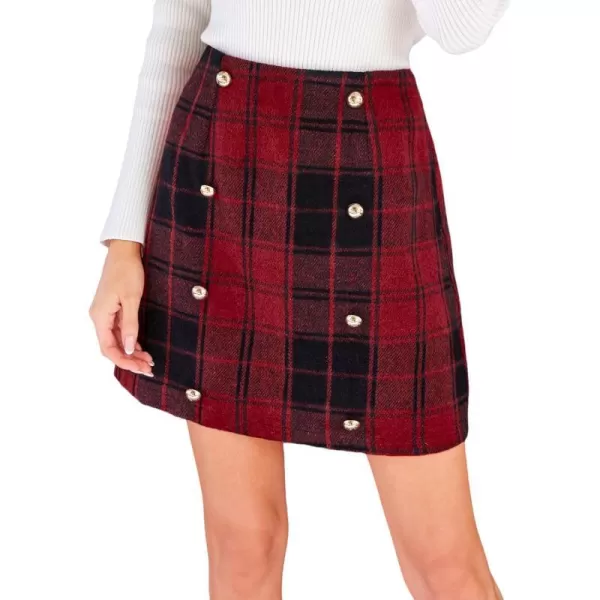 imageCUPSHE Women Skirts Plaid DoubleBreasted Mini Skirt Holiday HighRise Waist Short SkirtRed