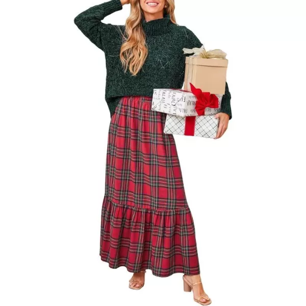 imageCUPSHE Women Skirts Plaid Ruffled Maxi Skirt Holiday HighRise Waist Long SkirtRed