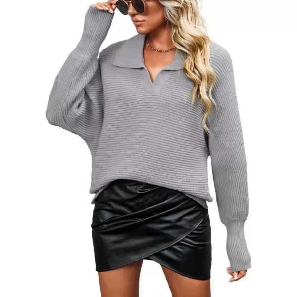 imageCUPSHE Women Split Neck Sweater Winter Solid Long Sleeve Shirt Collar PulloversGrey