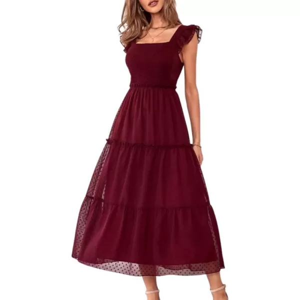 imageCUPSHE Women Summer A Line Flare Slip Dress Square Neck Half Short Sleeve Maxi Casual Beach Party Dress BlackRed