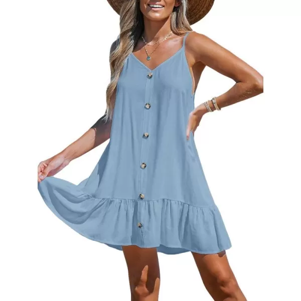 imageCUPSHE Women Summer Beach Cami CoverUps Mini Dress VNeck Button Front Flowy DressesBlue