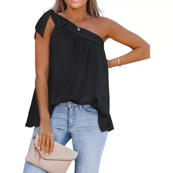 imageCUPSHE Women Summer Bow Tie OneShoulder Top Sweet Relaxed Fit Cami TopsBlack