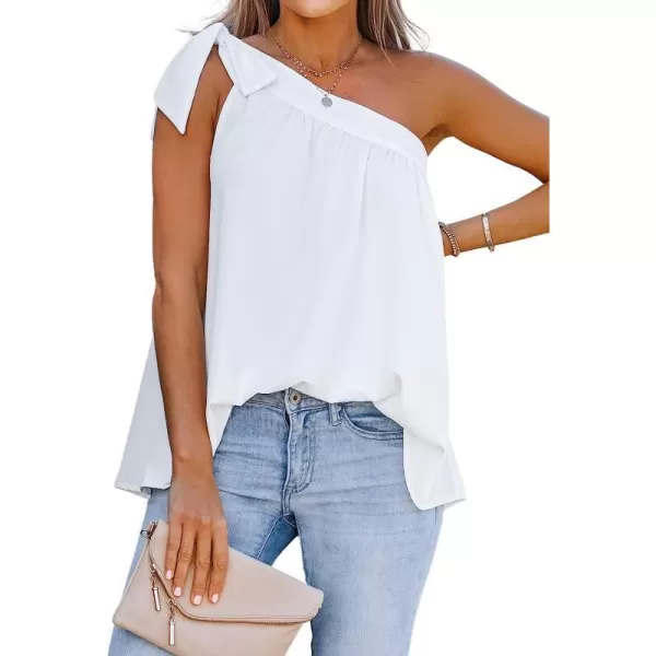imageCUPSHE Women Summer Bow Tie OneShoulder Top Sweet Relaxed Fit Cami TopsWhite