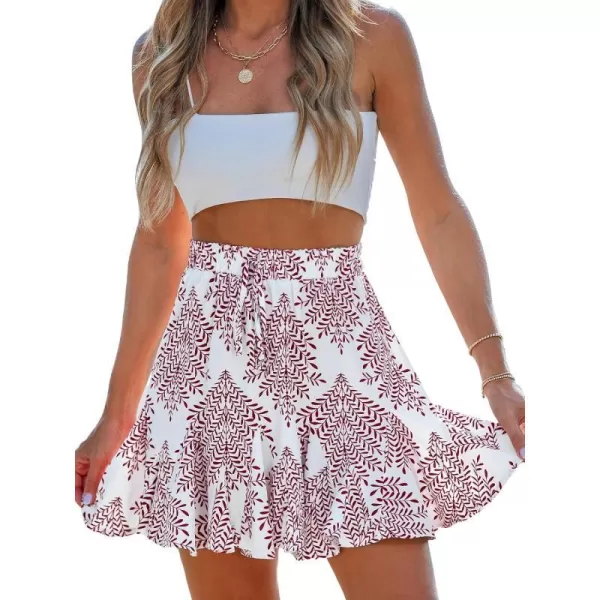 imageCUPSHE Women Summer Ethnic Print Drawstring Skirt Ruffled Hem Aline Mini Skirts CuteWhite