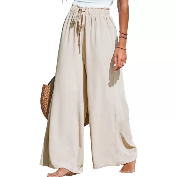 imageCUPSHE Women Summer Textured Drawstring Wide Leg Pants Long Shorts CasualBeige