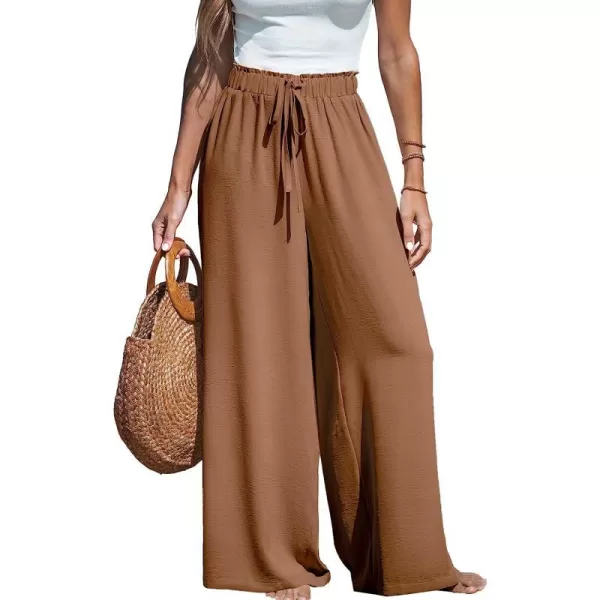 imageCUPSHE Women Summer Textured Drawstring Wide Leg Pants Long Shorts CasualBrown