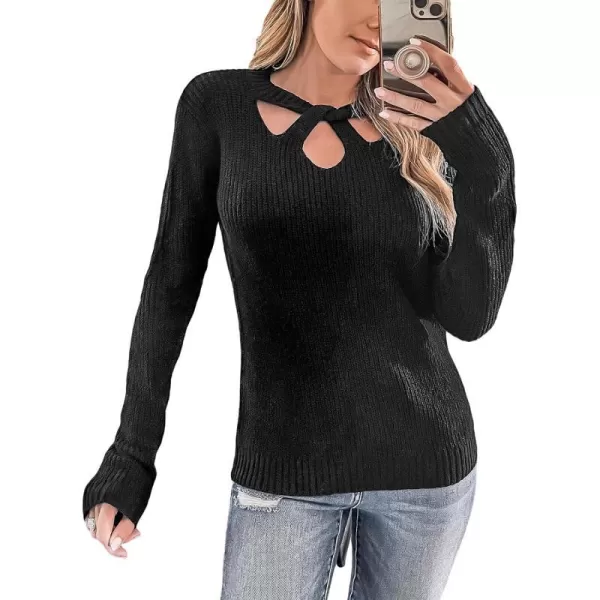 imageCUPSHE Women Sweater Asymmetrical Neck Dropped Long Sleeves Ribbed Black Jumper TopsBlack