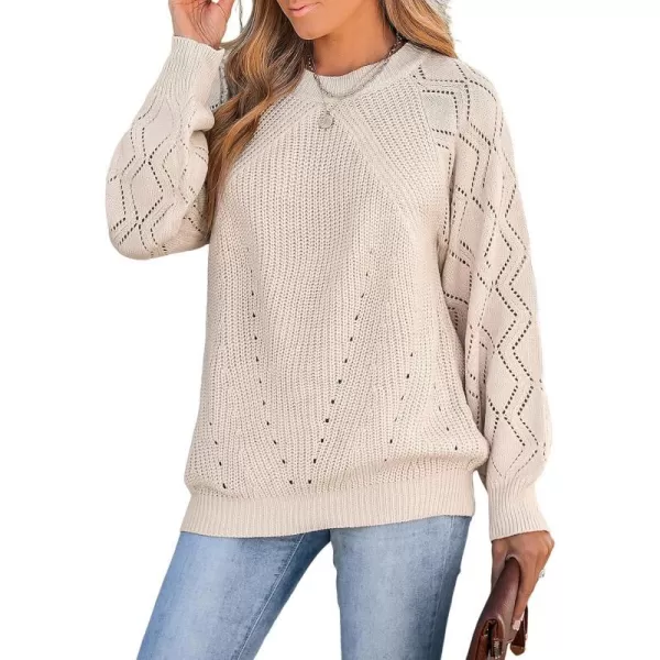 imageCUPSHE Women Sweater Blush Pointelle Knit Raglan Sleeve Sweater Tops Long Sleeves Pullover Casual PinkPink