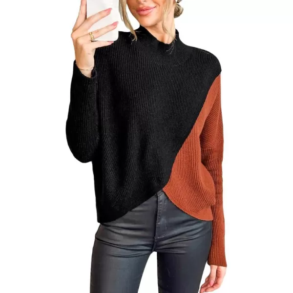 imageCUPSHE Women Sweater Cable Knit Mock Neck Tops Long Drop Sleeve Pullover Casual WinterBlack