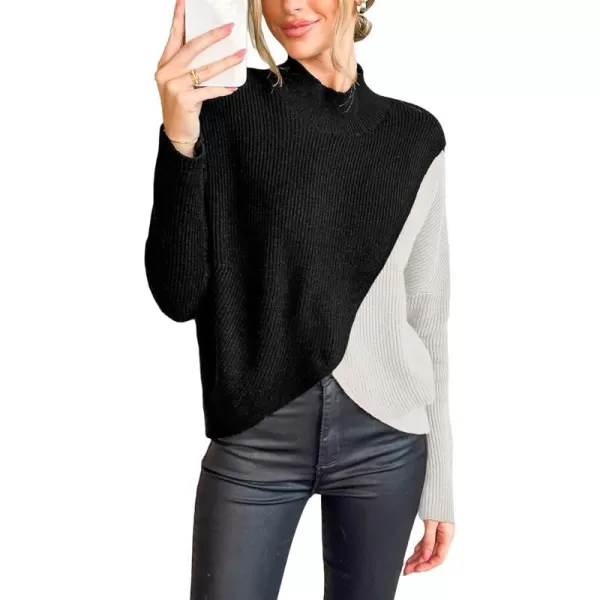 imageCUPSHE Women Sweater Cable Knit Mock Neck Tops Long Drop Sleeve Pullover Casual WinterWhite