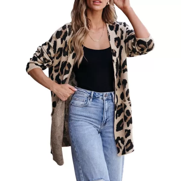 imageCUPSHE Women Sweater Cardigans VNeck Leopard Print OpenFront Pocket Knit Long Sleeves Relaxed CoatLeopard