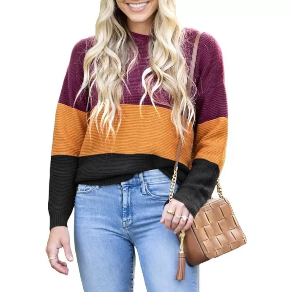 imageCUPSHE Women Sweater Colorblock Striped Rib Long Sleeve Round Neck PulloversOrange Stripe