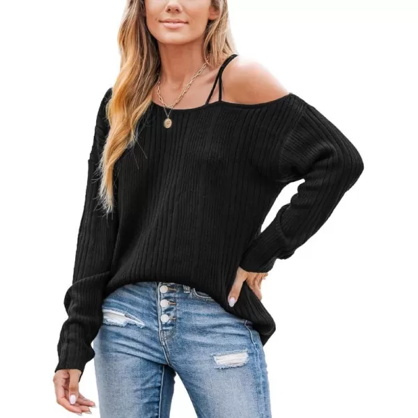 imageCUPSHE Women Sweater Long Sleeve Pullover One Shoulder SweaterBlack