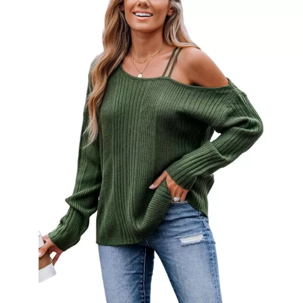 imageCUPSHE Women Sweater Long Sleeve Pullover One Shoulder SweaterGreen