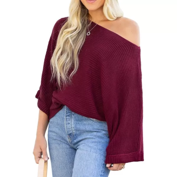 imageCUPSHE Women Sweater One Shoudler Long Sleeve Pullover Red SweaterRed