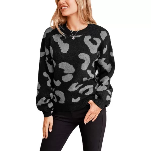 imageCUPSHE Women Sweater Round Neck Dropped Long Sleeves Animal Printed Ribbed Knit Jumper TopsGray