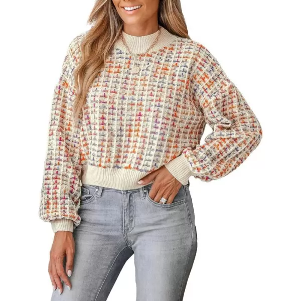 imageCUPSHE Women Sweater Round Neck Sweater Multicolored Casual Tops Long Puff SleevesMuiticolored