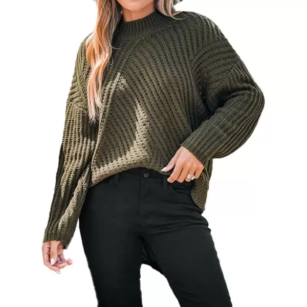 imageCUPSHE Women Sweaters Mock Neck Tops Chunky Knit Turtleneck Sweater Long Drop Sleeve High Neck Pullover Casual WinterDark Green
