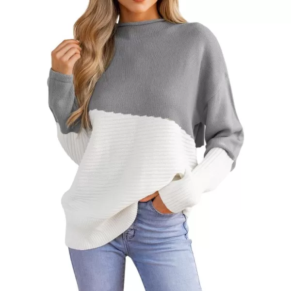 imageCUPSHE Women Sweaters Ribbed TwoTone Sweater Long Sleeves Mock Neck Pullover TopsGrey