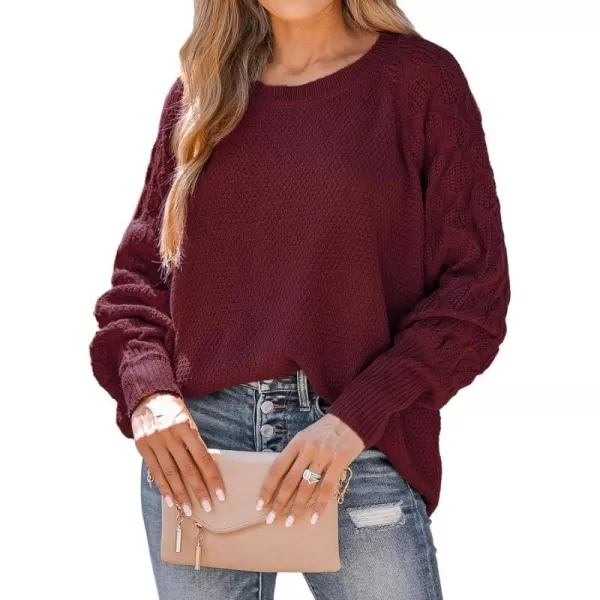 imageCUPSHE Women Sweaters Round Neck Knit Casual Long Sleeves Pumpkin Spice Jumper TopsBurgundy