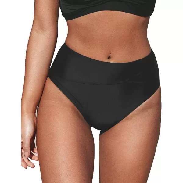 imageCUPSHE Women Swimsuit Bikini Bottom High Waisted Full Coverage Asymmetrical Bathing SuitBlack