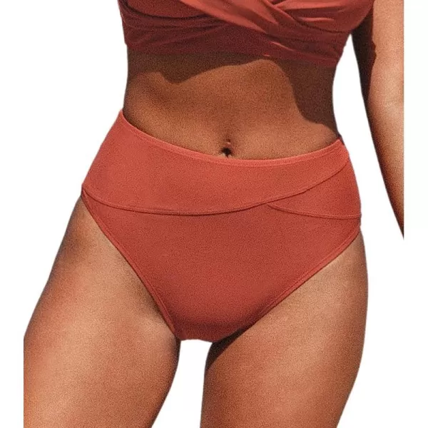 imageCUPSHE Women Swimsuit Bikini Bottom High Waisted Full Coverage Asymmetrical Bathing SuitBrick Red