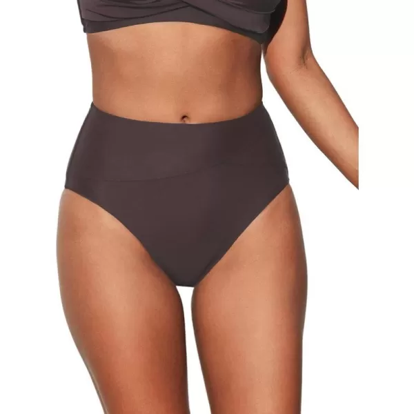 imageCUPSHE Women Swimsuit Bikini Bottom High Waisted Full Coverage Asymmetrical Bathing SuitBrown