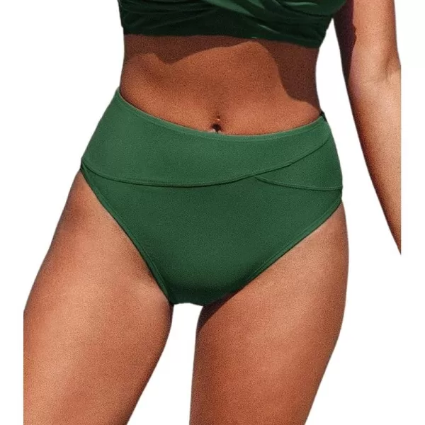 imageCUPSHE Women Swimsuit Bikini Bottom High Waisted Full Coverage Asymmetrical Bathing SuitDark Green