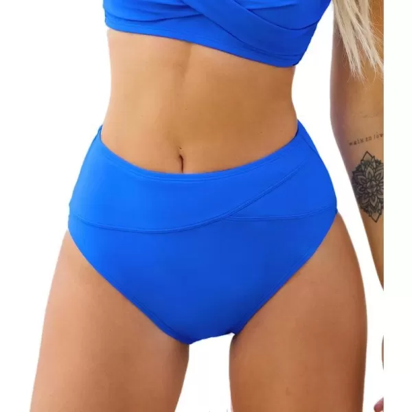 imageCUPSHE Women Swimsuit Bikini Bottom High Waisted Full Coverage Asymmetrical Bathing SuitRoyal Blue