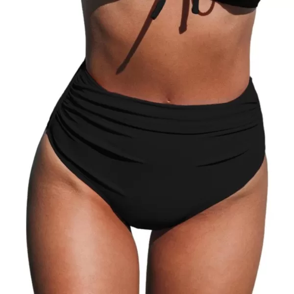 imageCUPSHE Women Swimsuit Bikini Bottom High Waisted Full Coverage Tummy Control Bathing SuitBlack
