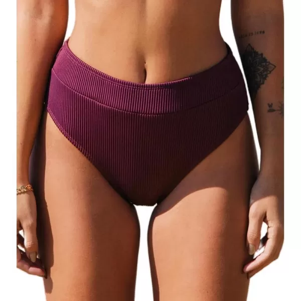 imageCUPSHE Women Swimsuit Bikini Bottom High Waisted Ribbed Textured Full Coverage Bathing SuitJam