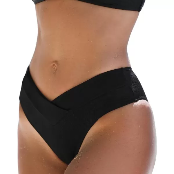 imageCUPSHE Women Swimsuit Bikini Bottom High Waisted V Cut Cheeky Flattering Bathing SuitBlack