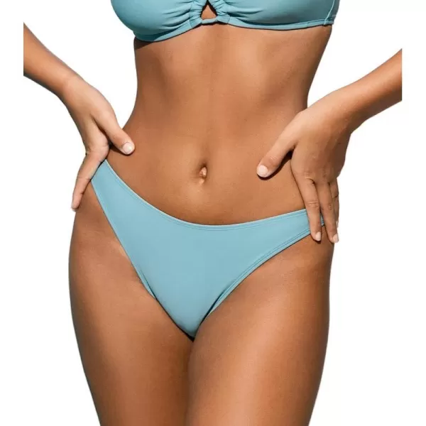 imageCUPSHE Women Swimsuit Bikini Bottom Mid Rise Flattering Bathing Suit with Cheeky CoverageLight Blue