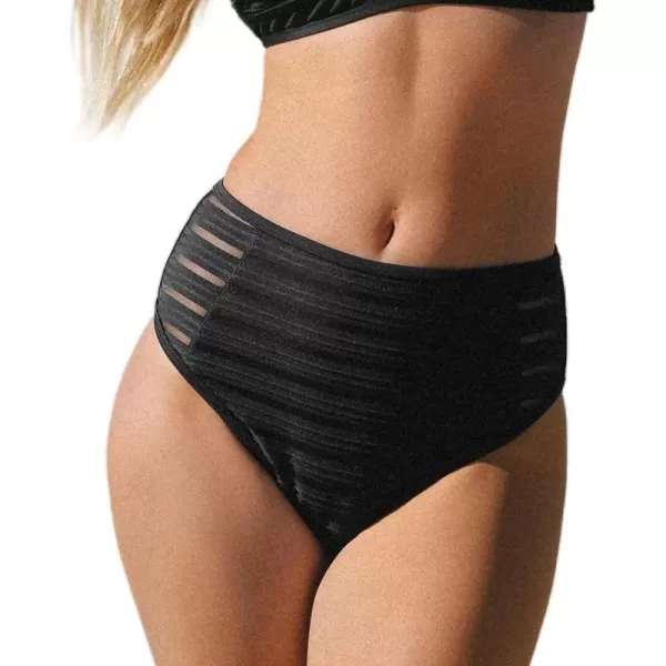 imageCUPSHE Women Swimsuit Bikini Bottom Texture Mesh Mid Rise Modest Bathing SuitBlack