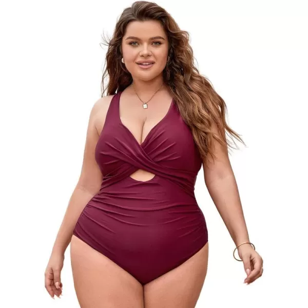 imageCUPSHE Women Swimsuit One Piece Plus Size Bathing Suit Wrap Ruched Crisscross Self Tie Back FloralRed