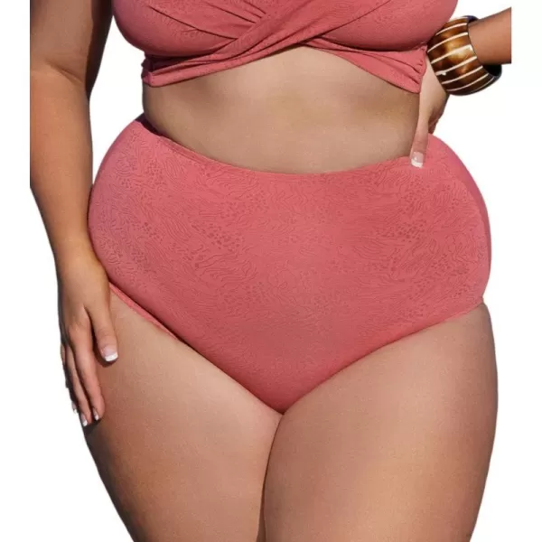 imageCUPSHE Women Swimsuit Plus Size Bikini Bottom High Waisted Full Coverage Bathing Suit Abstract TextureCoral Pink
