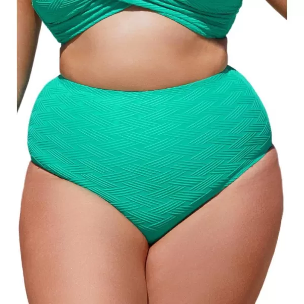 imageCUPSHE Women Swimsuit Plus Size Bikini Bottom High Waisted Full Coverage Bathing Suit Textured PatternTurquoise Green