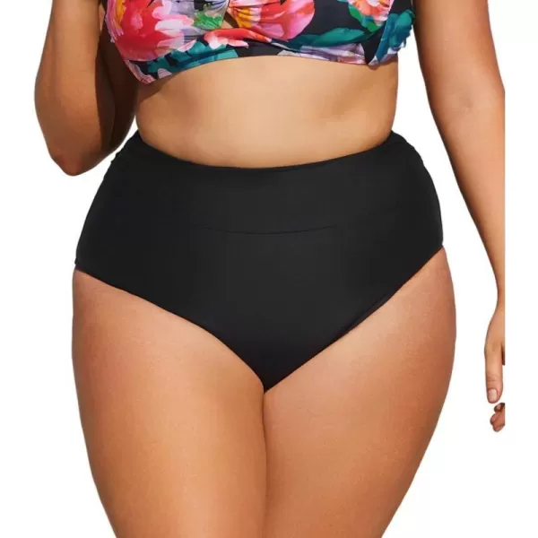 imageCUPSHE Women Swimsuit Plus Size Bikini Bottom High Waisted Modest Widened Band Bathing SuitBlack
