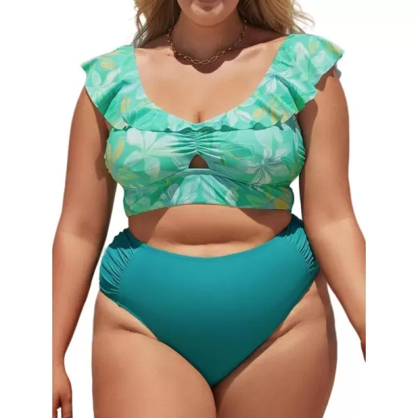 imageCUPSHE Women Swimsuit Plus Size Bikini Bottom High Waisted Ruched Cheeky Simple Bathing SuitTeal