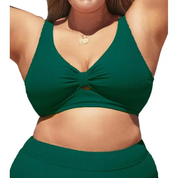 imageCUPSHE Women Swimsuit Plus Size Bikini Top Ribbed Texture Knotted Front Fixed Wide Straps No BottomGreen